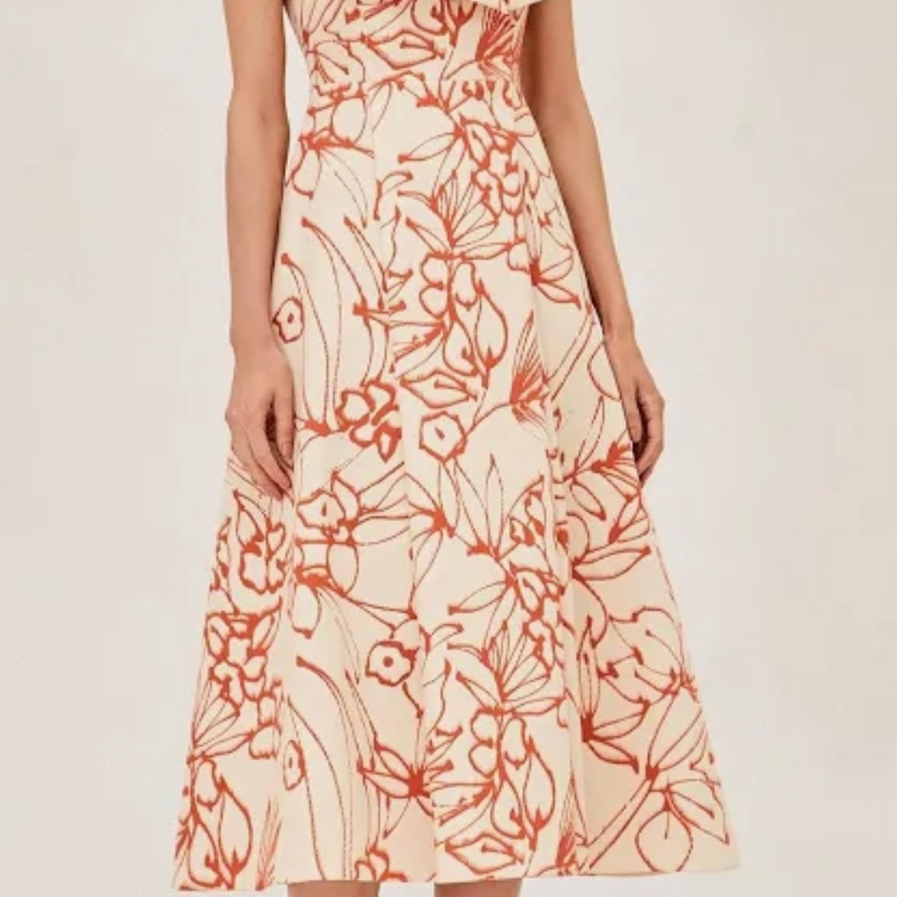 Alexis Cream and Red Floral Midi Dress